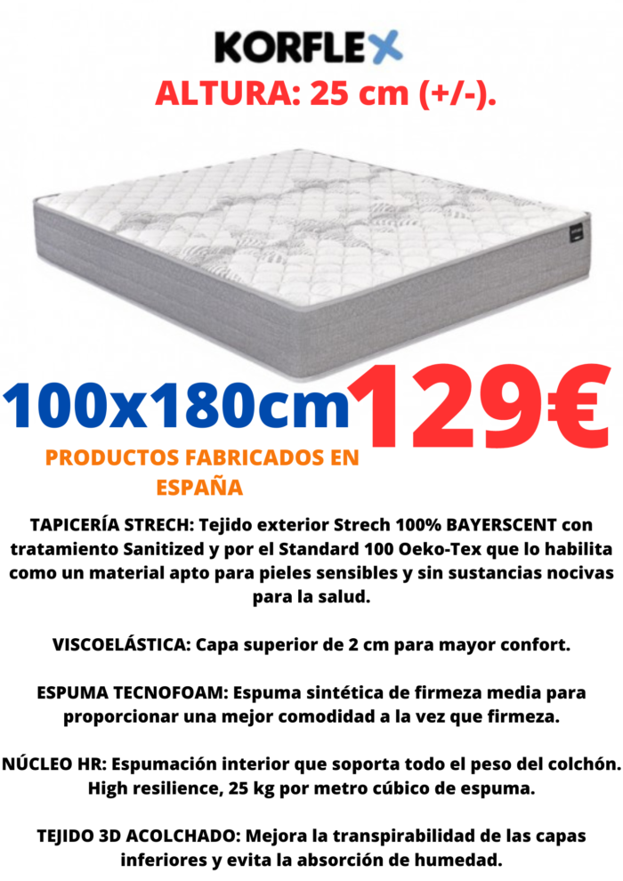 100x180 Visco-latex mattress 100×180 cm 25 cm thick individual cheap